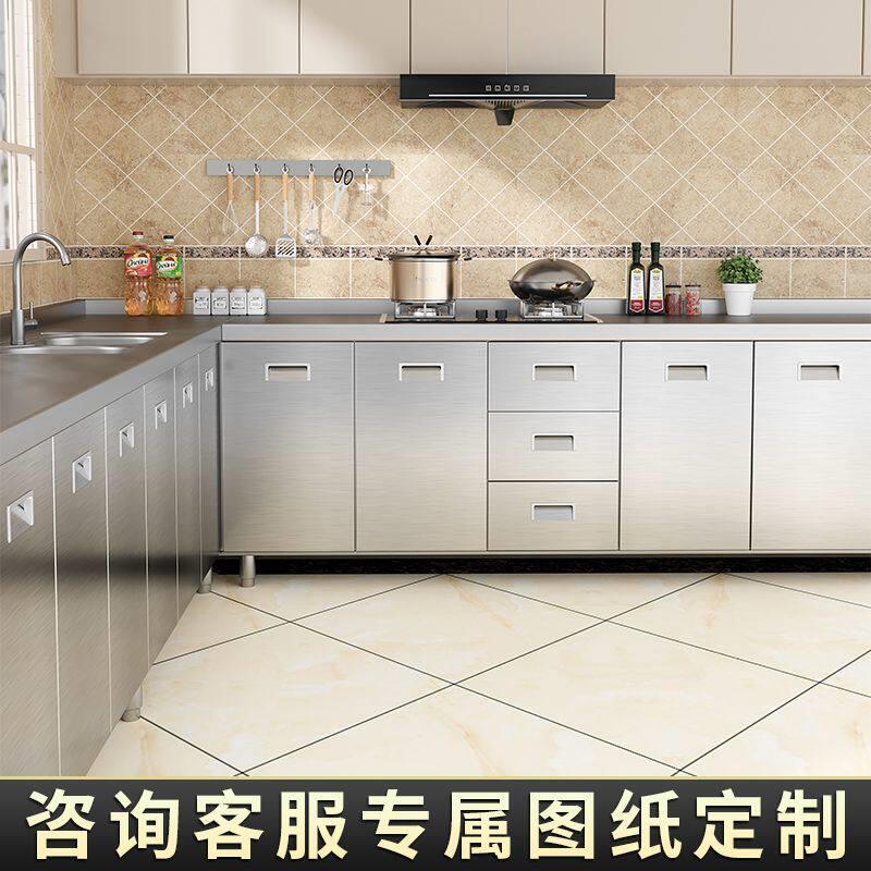 加厚304不锈钢整体橱柜家用厨房台面转角柜l型灶台水槽一体拐角组