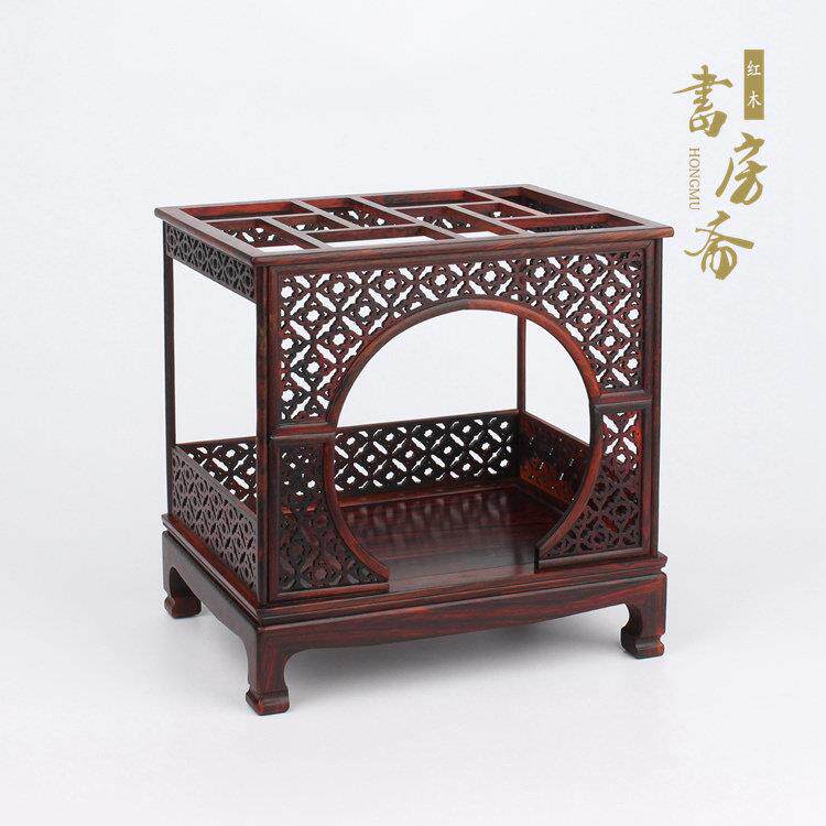 红木工艺品仿古明清微缩家具模型 酸枝木月门床架子床家居摆件