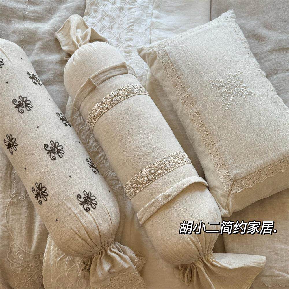法式优雅覆古棉麻靠垫抱枕含芯卧室床品软装搭配糖果枕可拆卸腰枕