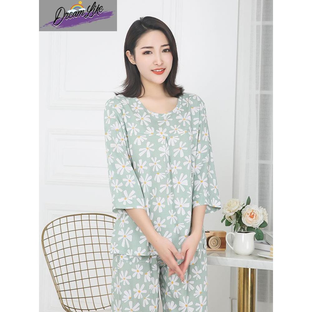 夏季薄款中老年棉绸睡衣女士中袖人造棉家居服大码妈妈装绵绸套装