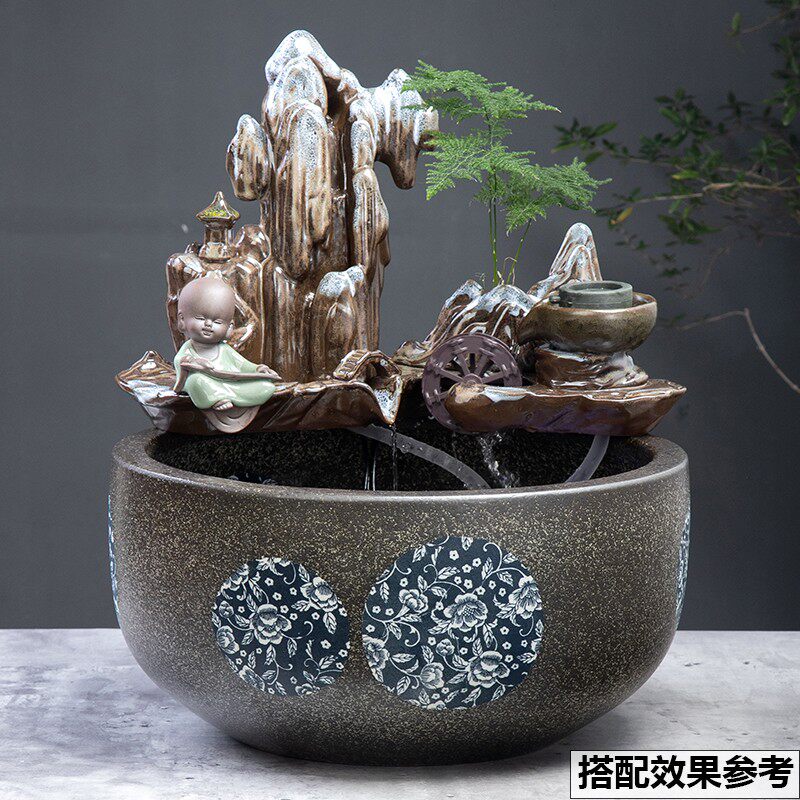 陶瓷流水摆件喷泉金鱼缸室内加湿器水景假山装饰循环门面招财礼品