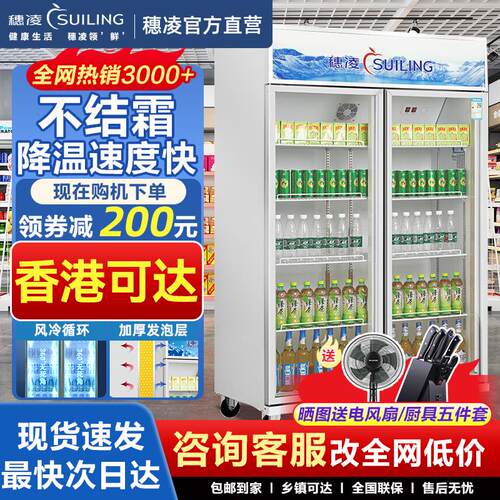 穗凌冰柜立式冷藏展示柜商用大容量风冷无霜饮料保鲜柜超市冷饮柜