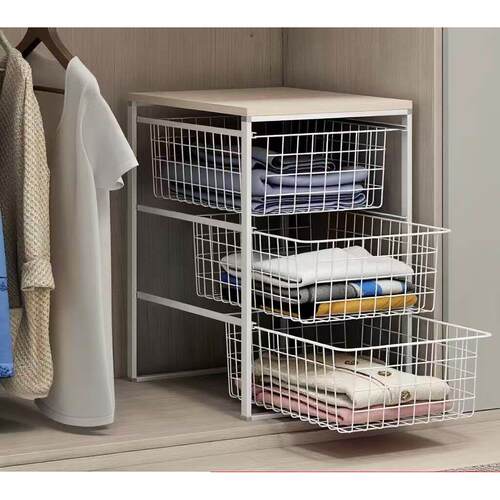 多层储物金属收纳篮衣柜筐铁艺置物架抽拉家居抽屉式橱柜现代简约