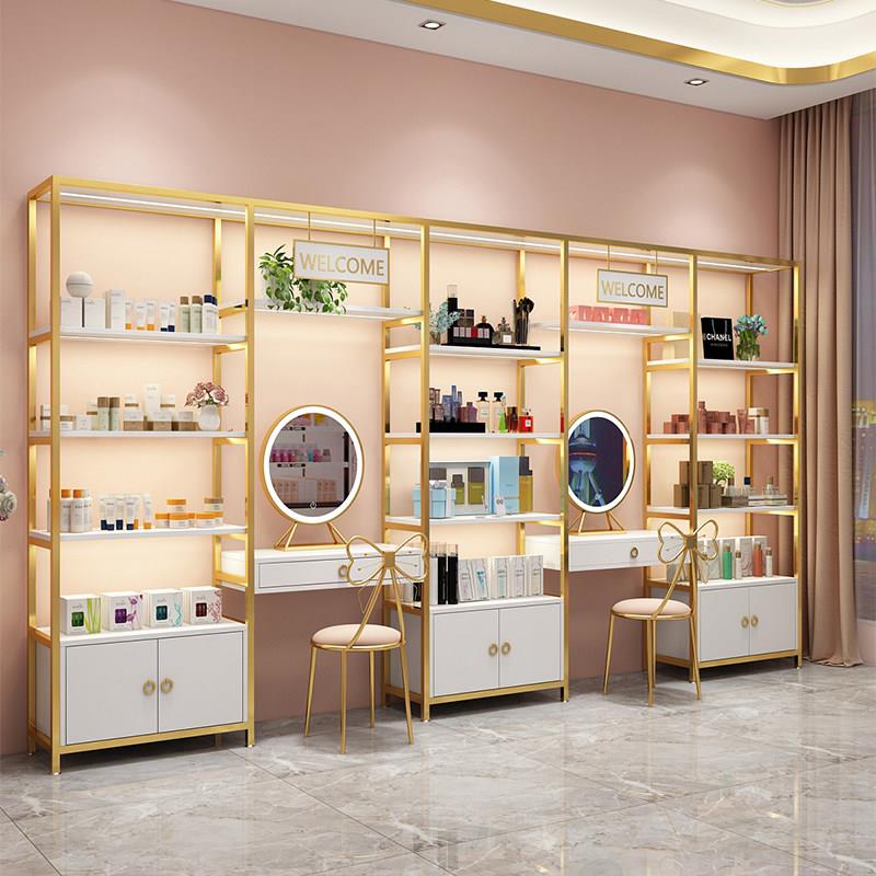 美容院产品展示柜化妆品展示架护肤品货架置物架轻奢梳妆台带镜子