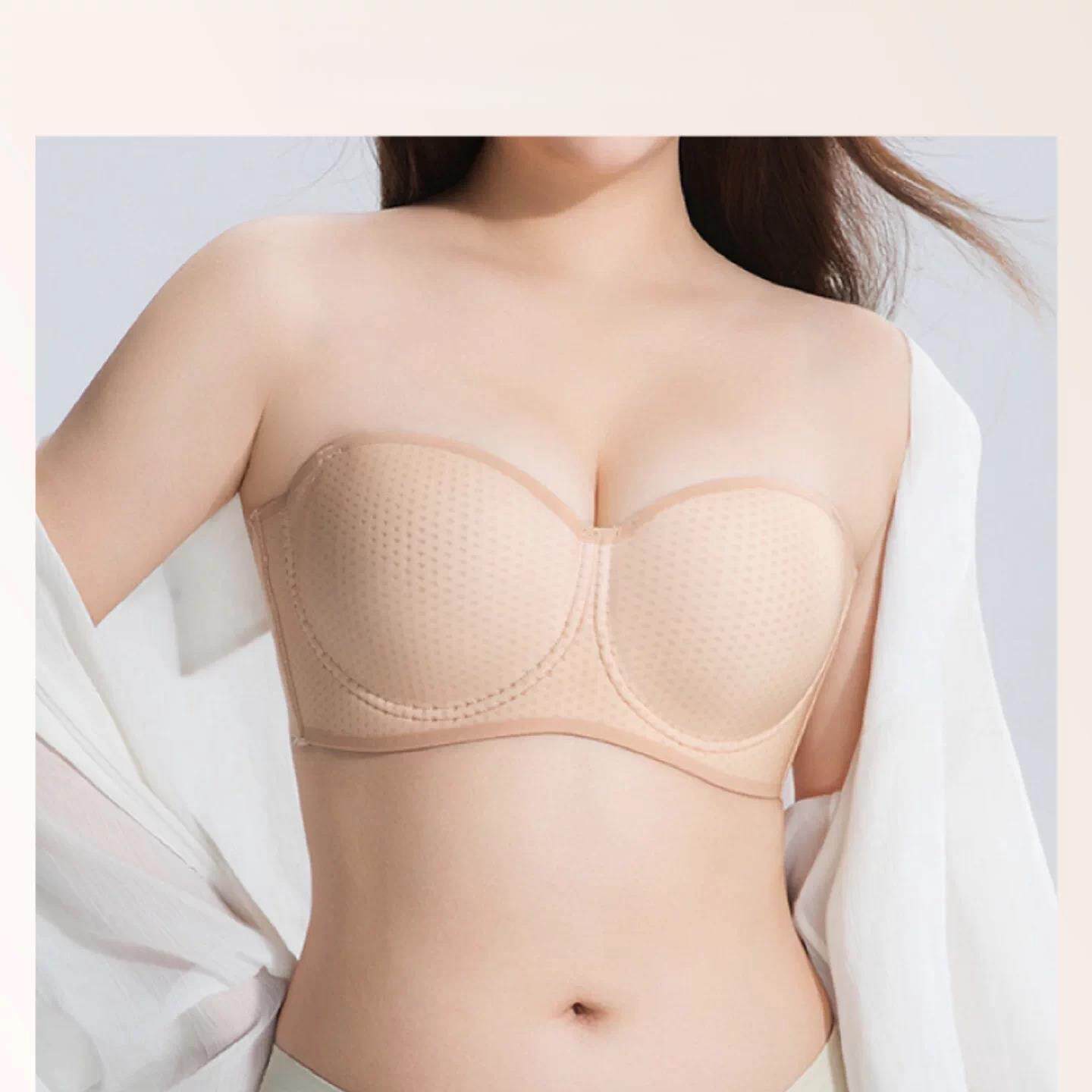 无肩带光面无痕调整型内衣女大胸聚拢文胸防滑隐形大码抹胸