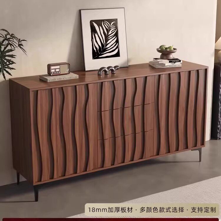 北美黑胡桃木实木餐边柜复古客厅玄关柜简约现代收纳储物斗柜子