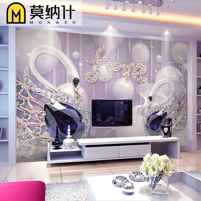 欧式奢华天鹅3d立体墙纸电视背景墙壁纸客厅8d影视墙装饰贴画墙布