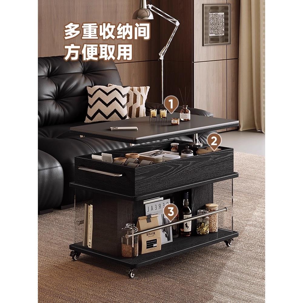 全实木可移动巴士边几阳台茶几桌小推车轻奢岩板升降创意沙发边柜