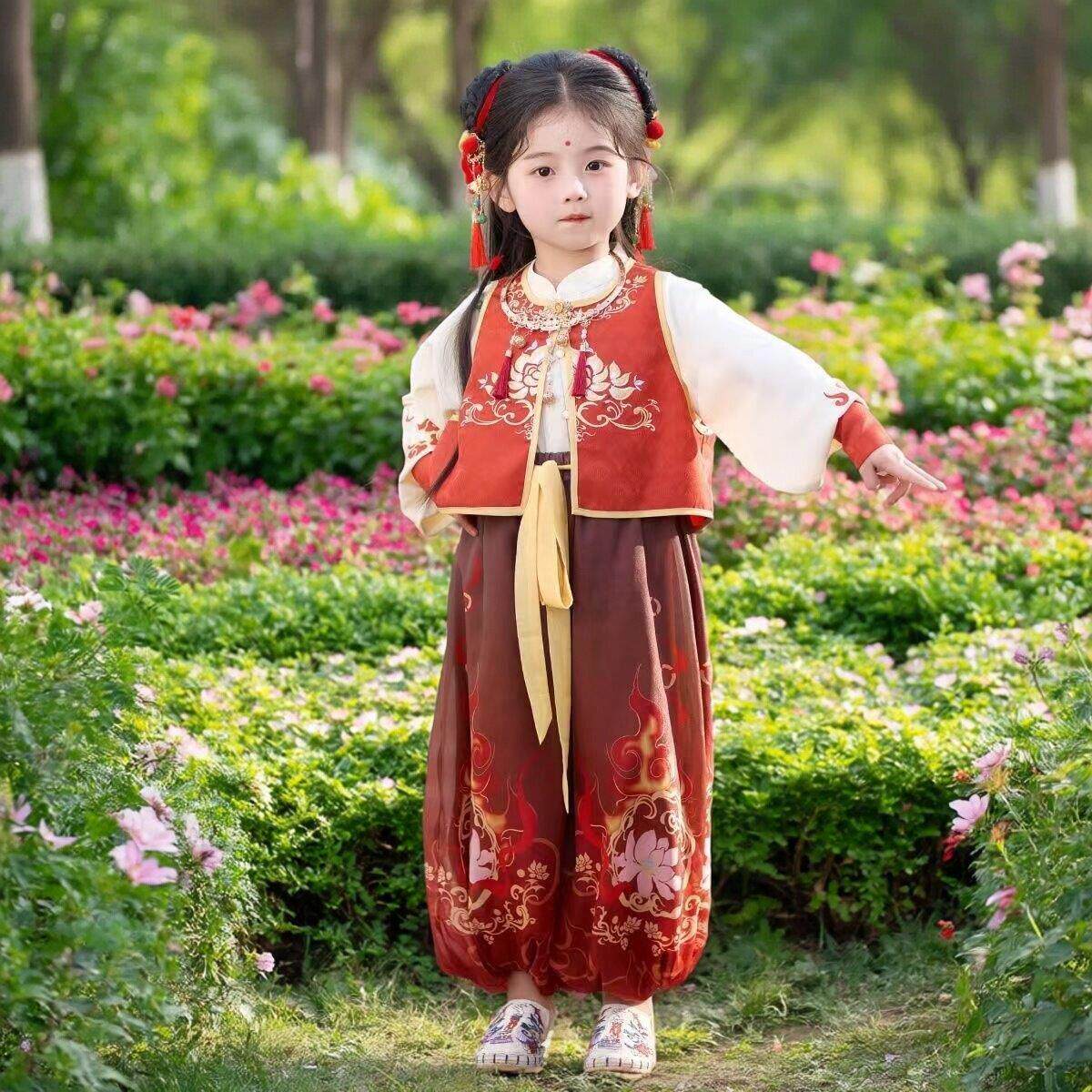 元旦儿童哪咤演出服武术舞蹈幼儿园中国风男童女孩服装套装表演服