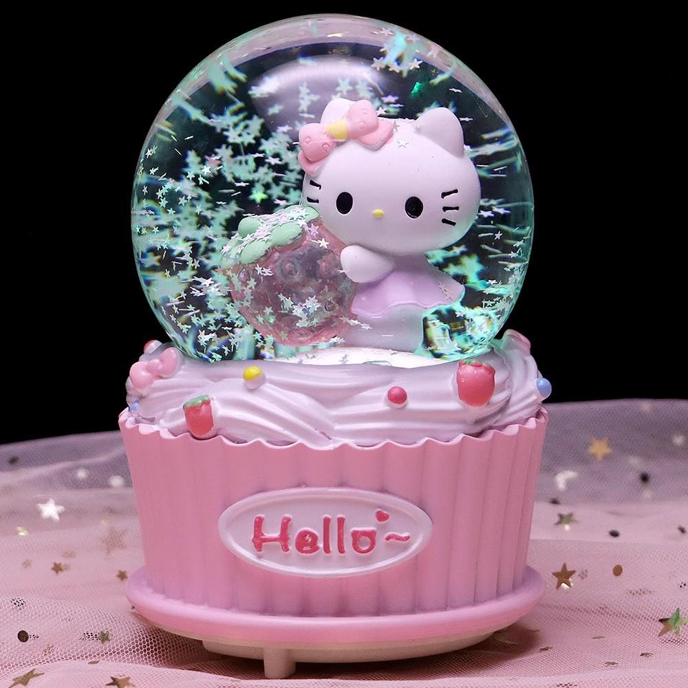 可爱草莓蛋糕KT猫发光飘雪花水晶球音乐盒八音盒儿童女生日礼物