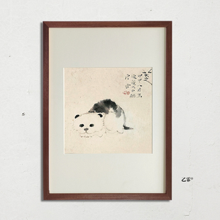 桔子格调八大山人朱耷猫鱼图中式动物装饰画客厅玄关茶室书房挂画