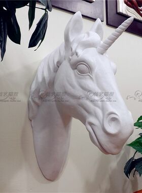 酒吧会所装饰玄关挂件马头壁饰壁挂走廊动物电视墙玻璃钢挂饰欧式