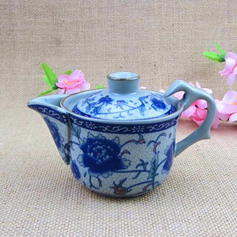 陶瓷青花茶壶手抓壶侧壶防烫泡茶器家用功夫茶具盖碗壶复古艺术壶