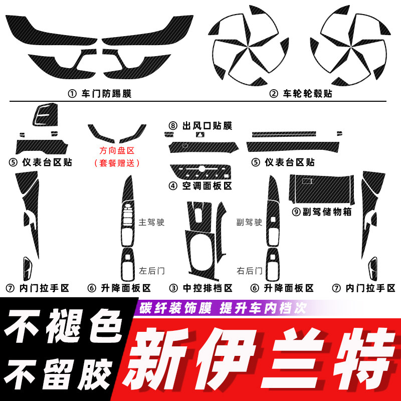 适用21-23款第七代现代伊兰特内饰改装碳纤维贴纸中控档位装饰膜,汽车用品/电子/清洗/改装,汽车贴片/贴纸,淘宝优惠券,粉丝福利购,淘宝优惠卷