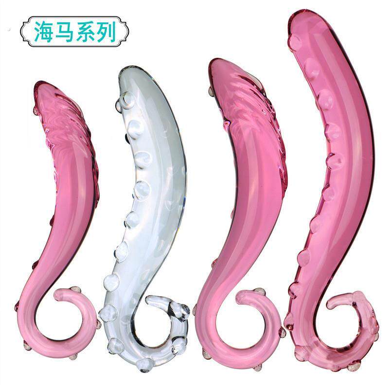 粉色透明海马造型凸点玻璃棒女用穴位按摩无毛刺圆润光滑坚固另类