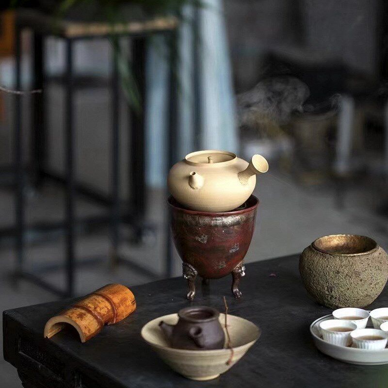 清欢丨宋式紫铜霞红三足围炉煮茶炉 立木堂双面伍德酒精炉暖茶炉