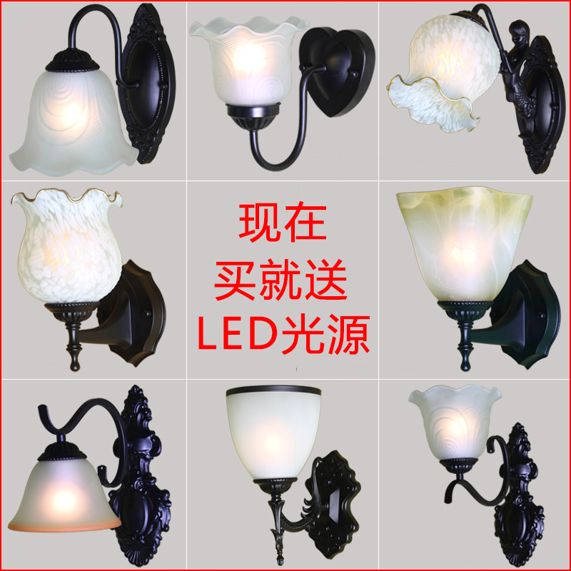 简欧单头壁灯黑色复古玻璃床头灯具卧室灯 镜前灯具阳台走廊墙灯
