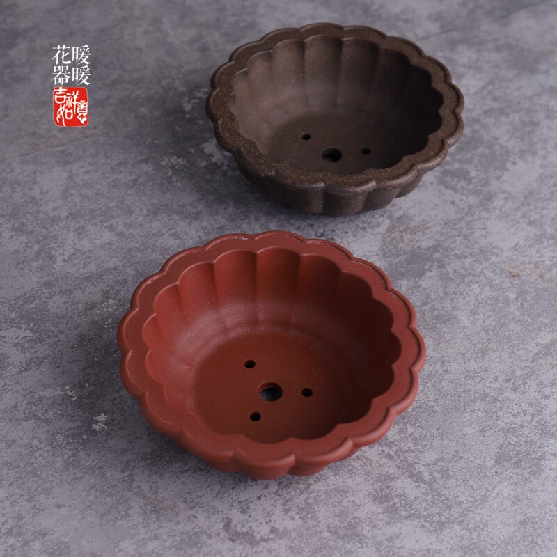 菊形 精品手工紫砂小花盆 宜兴紫砂花盆 微型盆景盆