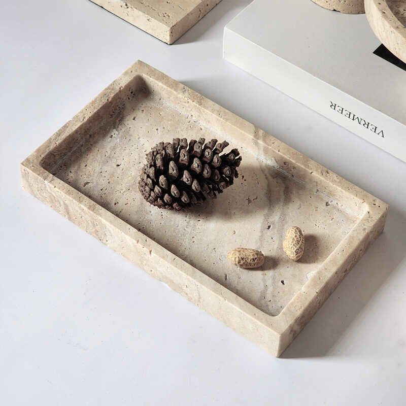 侘寂风大理石托盘复古黄洞石高脚果盘装饰盘民宿样板间软装摆件,家居饰品,装饰摆件,淘宝优惠券,粉丝福利购,淘宝优惠卷