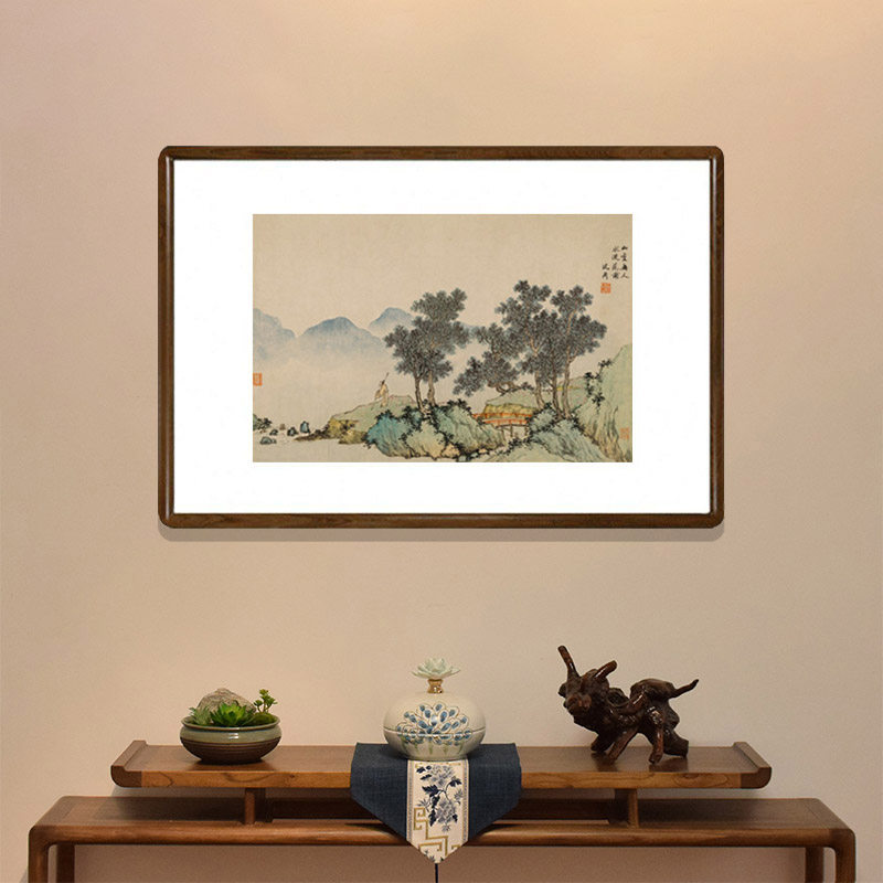 国画水墨画有框中式客厅玄关装饰画办公室茶室壁画沈周落花诗意图