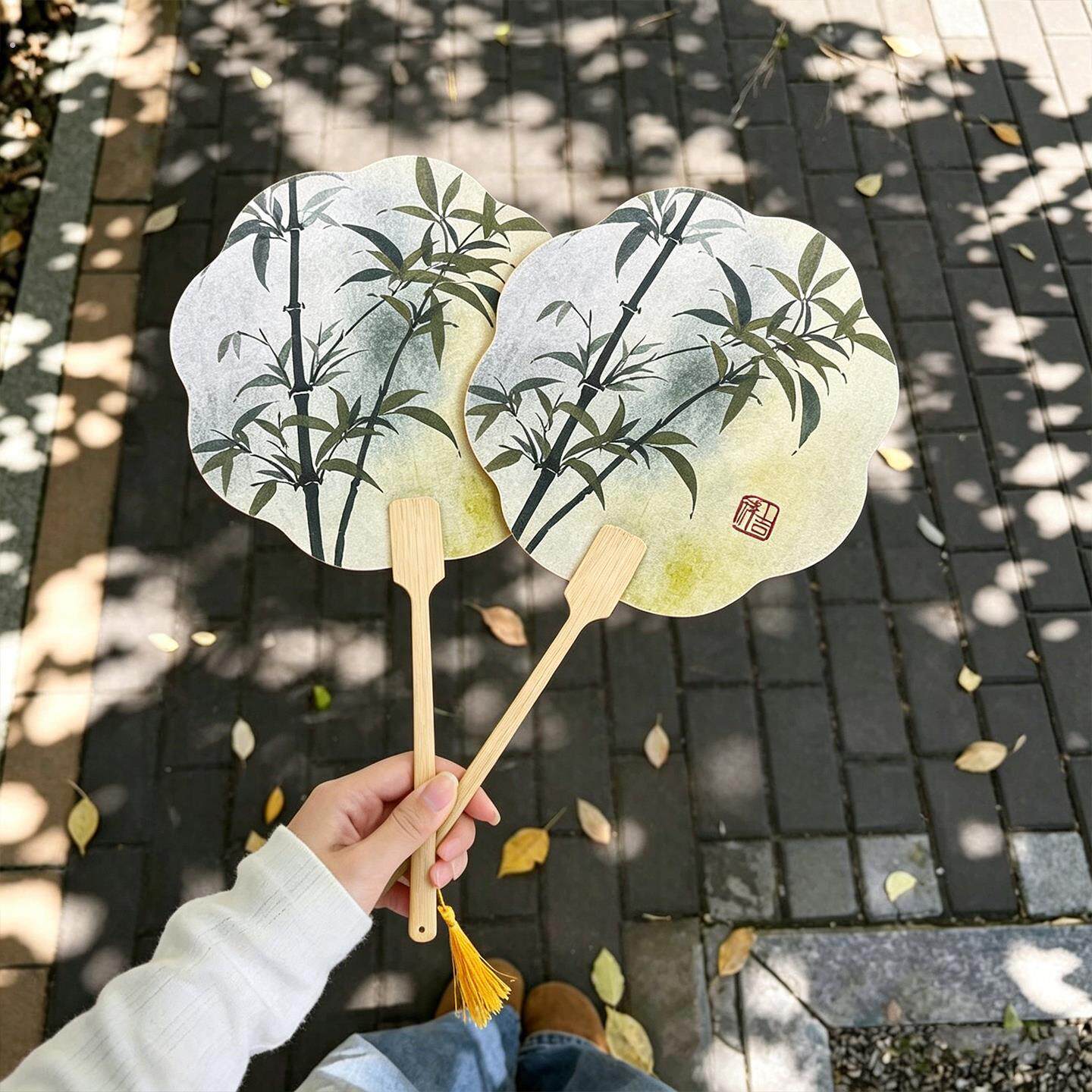 竹叶扇子国风团扇夏季清凉手摇扇户外便携蒲扇文创汉服拍照道具