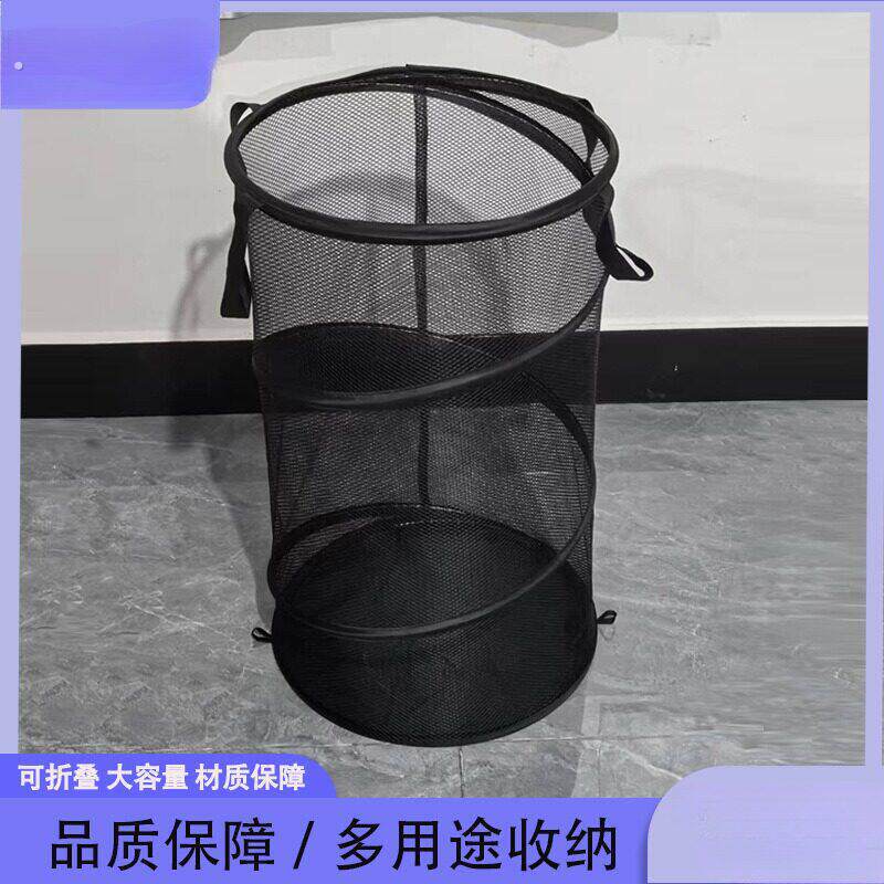 大容量聚酯纤维网布透明收纳篮手提洗衣袋收纳桶 家居折叠脏衣篮