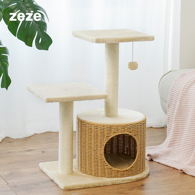 zeze猫爬架猫树猫窝一体舒适透气编织猫窝跳台猫架猫抓板猫抓柱