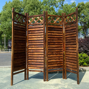 碳化木屏风隔断客厅折叠移动民宿装饰阳台花园百叶防腐木栅栏花架