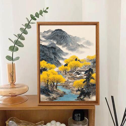 中式东方山水风景装饰画客厅玄关沙发背景墙壁挂画水墨风光框画