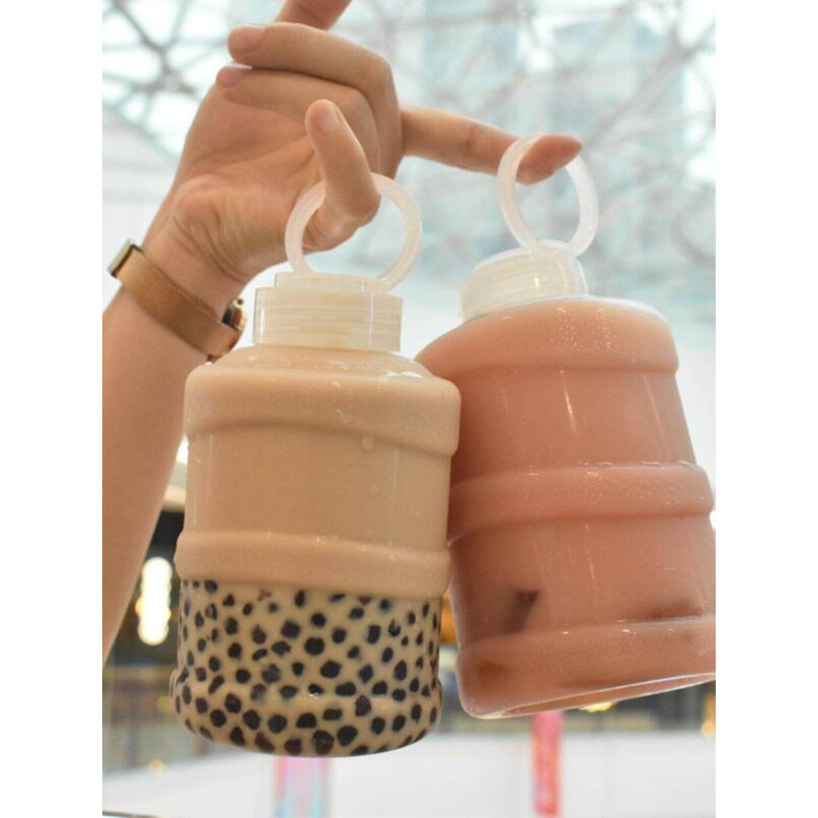 奶茶杯一次性 水桶打包瓶500ml果汁异形饮料瓶 提手盖商用食品级