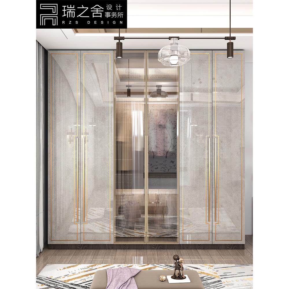 现代简约大衣橱家用卧室开门衣柜轻奢玻璃门衣柜带梳妆台一体定制