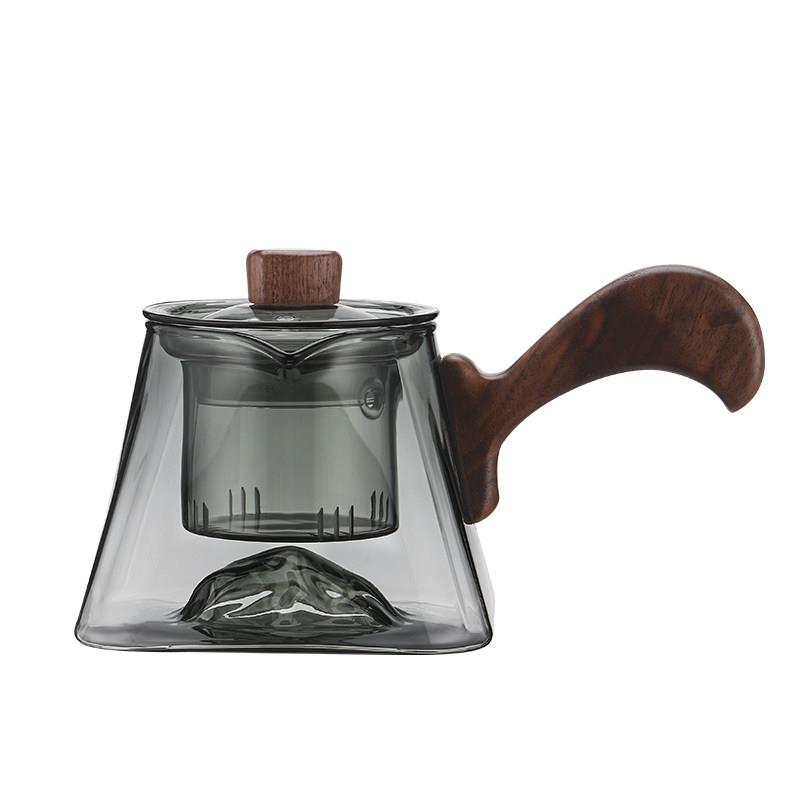 玻璃侧把泡茶壶茶水分离带内胆壶家用办公杯木把不烫手耐热冲茶器