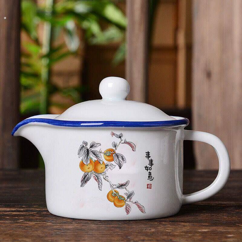 搪瓷冷水壶功夫茶具白瓷茶壶办公家用陶瓷泡茶器小容量单壶个人壶