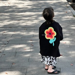 2023夏季新款女童中长款宽松版开叉T恤裙中小童口袋短袖t恤上衣