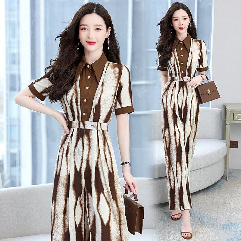 职业雪纺阔腿裤套装女2024夏季新款时髦气质高级感显瘦垂感连体裤