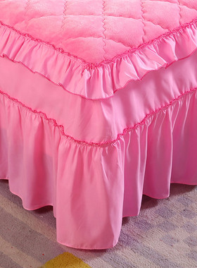 夹棉加厚法莱绒床裙式床罩法兰绒珊瑚绒防滑保护床套床单加绒冬季