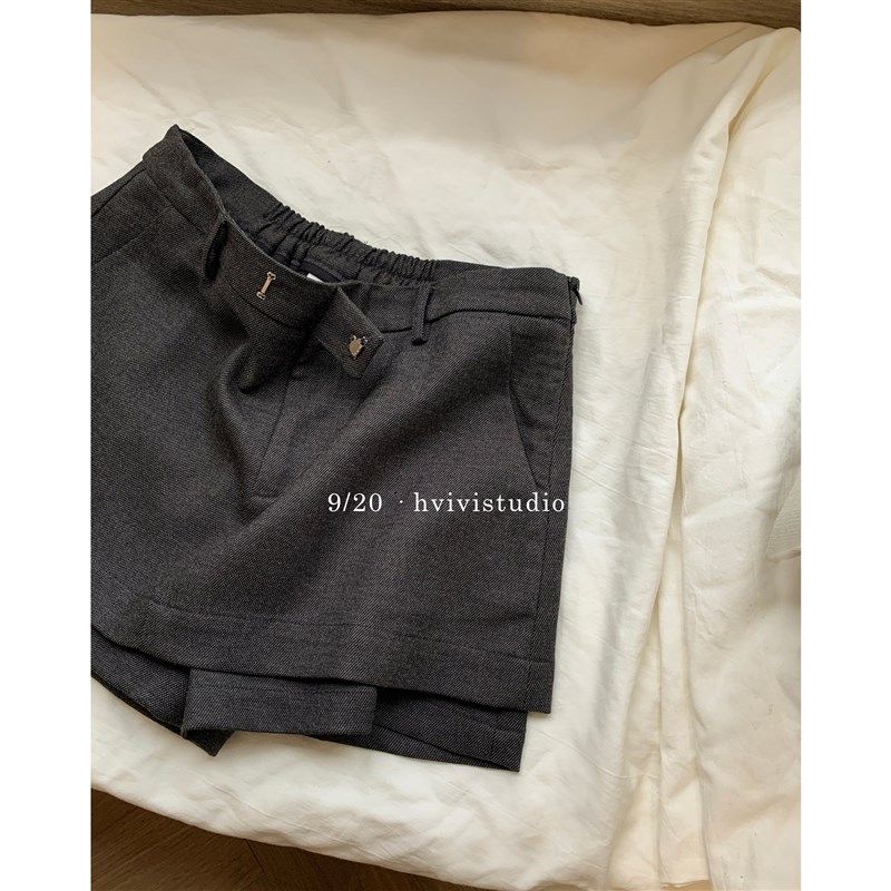 HVIVI假两件气质休闲A字西装半身裙裤女秋设计感高腰显瘦百搭短裙