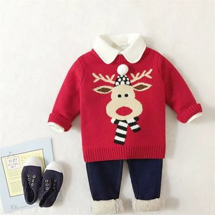 男童儿童宝宝加绒厚polo衫卫衣翻领打底衫上衣秋冬款一体绒白色