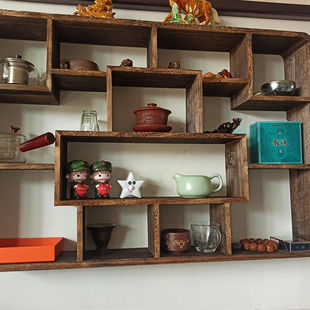 博古架实木挂墙茶架子置物架茶叶收纳客厅小型茶室茶具架茶叶展示