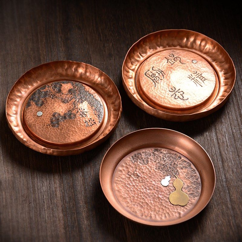 复古紫铜金属紫砂壶承手工纯铜茶托盘干泡盘果盘壶托杯托茶道配件