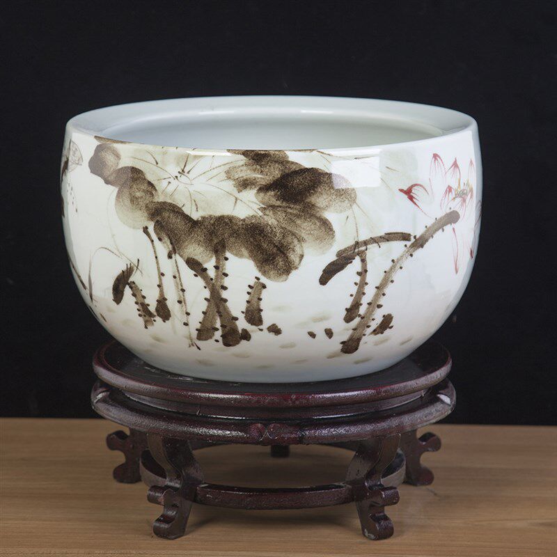 景德镇陶瓷鱼缸青花手绘客厅小型造景摆件荷花睡莲乌龟盆,宠物/宠物食品及用品,桌面缸,淘宝优惠券,粉丝福利购,淘宝优惠卷