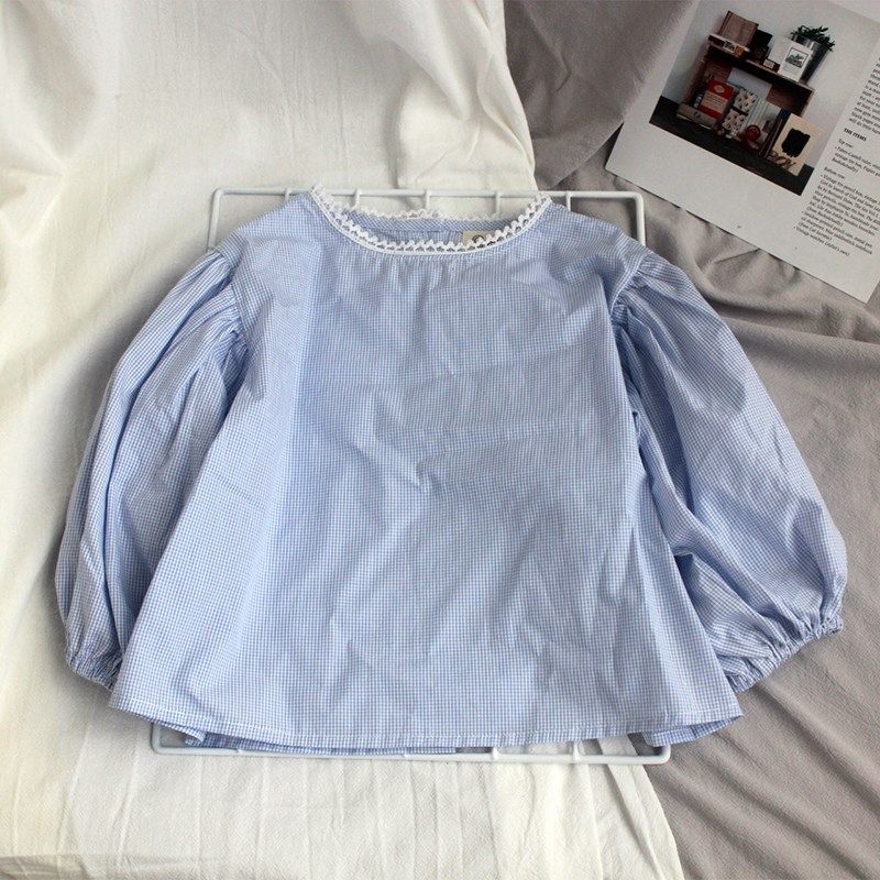 女童长袖连衣裙春款两件套背带裙儿童灯笼袖衬衫裙白色蕾丝公主裙