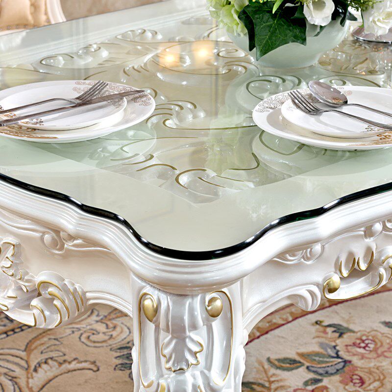 欧式方桌 美式实木雕花白色餐桌椅家用小户型长方形桌子饭桌方桌