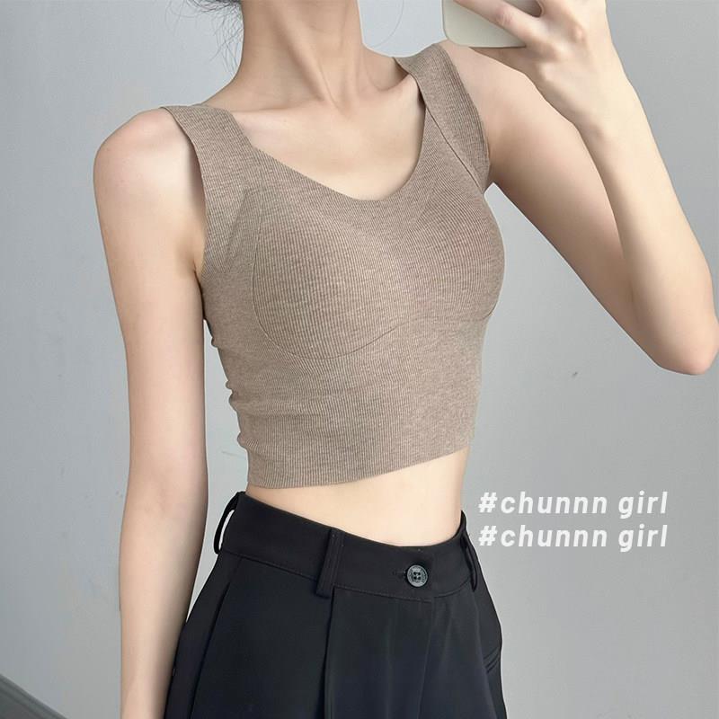 Chunnn girl 秋冬保暖内衣背心免穿文胸磨毛舒适带胸垫中长款内搭