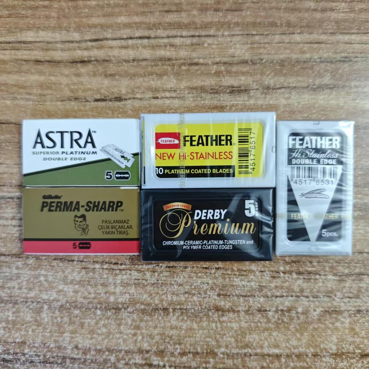 FEATHER羽毛老式双面刀片ASTRA男 马杀鸡剃胡刀片Derby锋利刮胡刀