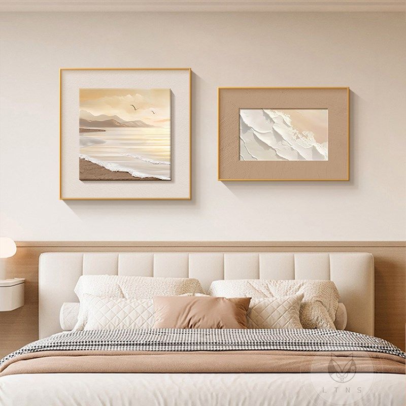 简约抽象卧室床头装饰画高级感主卧房间壁画餐厅背景墙面挂画海浪