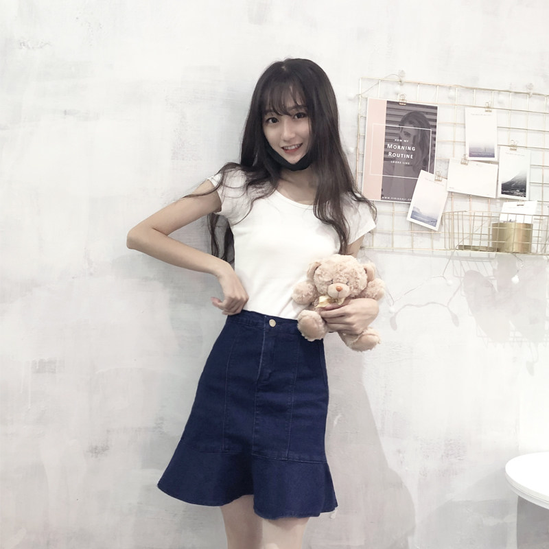 胖mm防走光半身裙2021夏季新款加大码弹力牛仔鱼尾裙女短裤裙潮裙