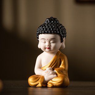 创意陶瓷三圣佛像茶桌上的装饰品小摆件中式茶具茶台茶宠茶玩配件