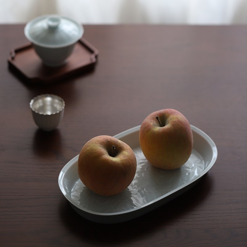 山水一间繁花椭圆鲈鱼盘家用陶瓷饺子盘菜盘碟子中式壶承茶盘