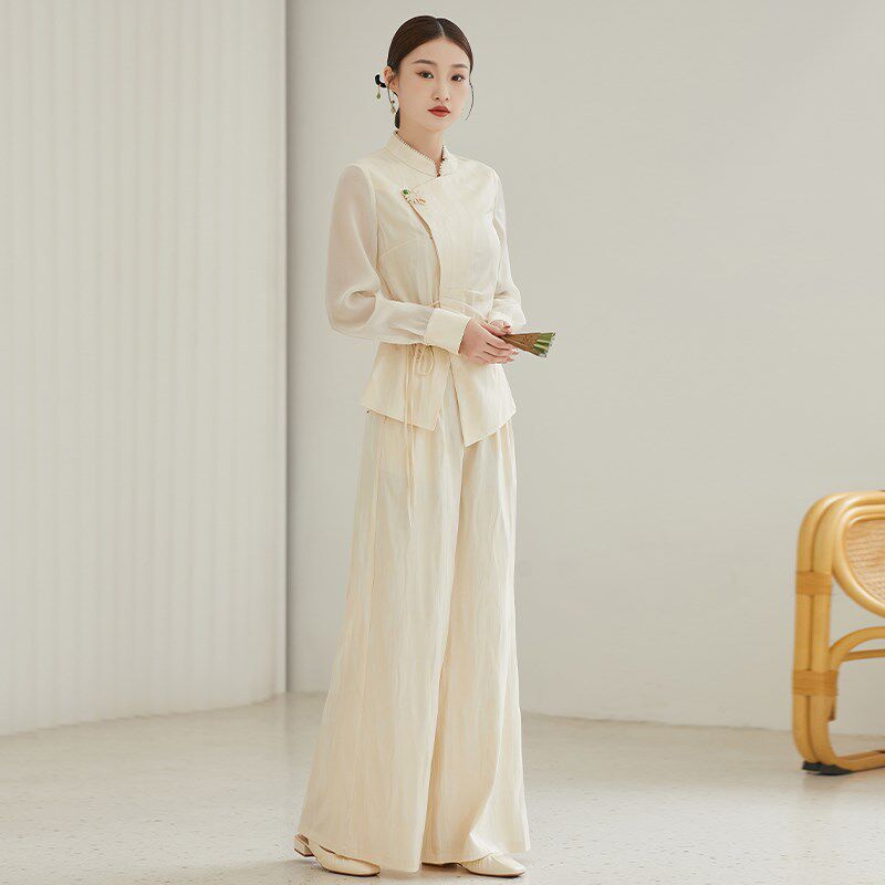 新中式盘扣女装改良新款旗袍国风上衣汉服套装女高端禅意茶服唐装